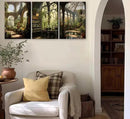 3pcs Framed William Morris Green Plants Canvas Wall Art Medieval Castle Posters Prints Gothictalian Landscape Painting Pictures Paintings Wall Decor for Living Room Bathroom Bedroom Decoration by CozyNest Decor