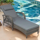 VIVIJASON Outdoor Wicker Chaise Lounge Chair, All-Weather PE Rattan Cushioned Patio Lounger Chair, 6-Position Adjustable Pool Sunbathing Recliner with Armrest & Pillow for Poolside Deck Yard, Gray by CozyNest Decor