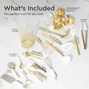 White and Gold Kitchen Utensils Set - 23-Piece Gold Kitchen Accessories Include Measuring Cups and Spoons Set, Silicone Utensils, and Utensil Holder for Baking, Cooking, and Stylish Kitchen Decor by CozyNest Decor