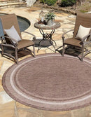 Unique Loom Outdoor Border Collection Area Rug - Soft Border (10' Round Brown/Ivory) by GreenHaven Gardens