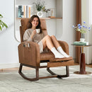 Rocking Chair Nursery with Foot Rest, Modern PU Upholstered Reading Glider Rocker Accent Armchair with High Backrest, Padded Seat, Side Pocket, for LivingRoom, Bedroom, Baby Room, Brown by TinyTreasures Baby Boutique
