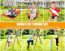 Swing Sets for Backyard 3 Seats - 6 in 1 Swing Set Outdoor for Kids, Extra Large Heavy Duty Metal Swing Frame with 3 Adjustable Swings, Climbing Ladder and Net, Basketball Hoop, Load 700 lbs by TinyTreasures Baby Boutique