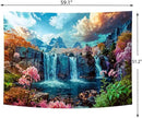 Delur Waterfall Tapestry Tropical Forest Mountain Sunset Tree Wall Hanging Tapestry Scenic Rainforest Landscape Nature Sunrise Headboard for Bedroom Living Room Home Decor (51.2" x 59.1") by CozyNest Decor