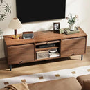 59 Inch TV Stand with Power Outlet for TVs up to 65 Inch, Entertainment Center with Storage, Mid-Century Modern TV Console, Adjustable Shelf & Sliding Doors, TV Stand for Living Room, Bedroom, Walnut by CozyNest Decor
