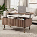 Lift Top Coffee Table with Storage,Mid Century Modern Coffee Table,Fluted Wood Rectangle Center Table for Living Room,Home Office,Walnut by CozyNest Decor