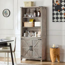 70in Tall Bookshelf 5 Tier Bookcase with Barn Doors and Adjustable Shelves, Grey Farmhouse Book Shelf with Storage Cabinet, Wood Freestanding Display Bookshelves for Bedroom, Kitchen (2PCS) by CozyNest Decor