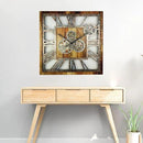 The Gears Clock 24'' Inch Square Real Moving Gear Wall Clock Vintage Industrial Oversized Rustic Farmhouse (Vintage Brown) by CozyNest Decor