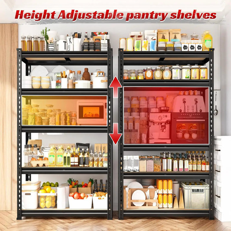 REIBII Set of 2 Storage Shelves 5 Tier Garage Shelving Heavy Duty Metal Shelving 2000LBS Garage Shelves Adjustable Metal Shelf for Kitchen Warehouse Pantry Closet, 27.6" W x 11.8" D x 60" H, photo 6 of 6