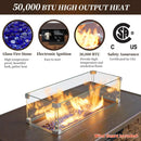 43” Propane Fire Pit Table Outdoor Rectangular Stone Firepit Table 50,000 Btu Propane Fire Tables for Outside Patio with Glass Wind Guard, Lid, Fire Glass Beads,Brown Rock Look by GreenHaven Gardens