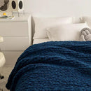 WESHIONGOO Chunky Knit Blanket Throw 40"*40" Knitted Throw Blankets for Couch Bed Fluffy Soft Blanket with Jumbo Chenille Yarn Thick 100% Handmade(Navy Blue) by CozyNest Decor