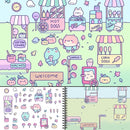 Girly Sticker Book Activity for Kids, Cute Foods Around Town by Cupkin, Toddler Airplane Travel Essentials, 500+ Stickers for Kids 12 Scenes + Coloring Book Pages, Crafts Ages 2-8 by TinyTreasures Baby Boutique