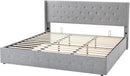 Allewie King Size Lift Up Storage Bed, Button Tufted Headboard with Wingback, Hydraulic Support, No Box Spring Needed, Light Grey by CozyNest Decor