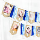 pinkblume 1st Birthday Burlap Photo Banner Garland Handmade Felt from Newborn to 12 Months with Gradient Blue Ribbon for Monthly Milestones Baby Boy First Birthday Party Decorations Supplies by TinyTreasures Baby Boutique