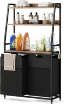 Lulive Double Laundry Hamper with Shelf, Laundry Basket with 3 Tier Storage Shelves & 4 Removable Hooks, Tall Laundry Sorter Clothes Hamper with Pull-Out Bags for Bathroom, Laundry Room by CozyNest Decor