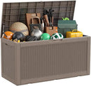 100 Gallon Resin Deck Box, Lockable Patio Outdoor Storage Box for Furniture, Garden Tools and Tools Storage, Waterproof Outside Storage Box - Grey by GreenHaven Gardens