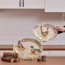 Bico Autumn Birds 16 plus 14 inch Oval Platters Set, Set of 2, Microwave and Dishwasher Safe, for Serving Fish, Chicken, Turkey by CozyNest Decor