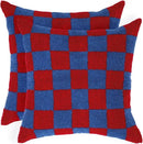 Alysheer Checkered Embroidered Decorative Throw Pillow Covers 18"x 18" Set of 2, Classic Chic Red Blue Plaid Tufted Patterned Cotton Canvas Cushion Case for Sofa Couch Bed Living Room by CozyNest Decor
