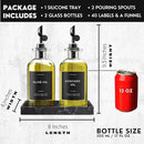 Olive Oil Dispenser Set With Silicone Tray & 40 Labels - 2 Black Bottles (500ml / 17oz) for Kitchen, Soy Sauce, Coffee Syrup by CozyNest Decor