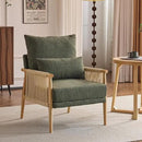 VINGLI Boho Braid Accent Armchair,Mid-Century Modern Chiar with Solid Wooden Armrest,Comfy Louge Cushion Chair with Waist Pillow for Bedroom,Living Room,Reading Room, Dark Green by CozyNest Decor