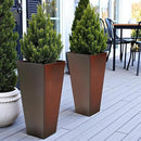 WORTH Garden Large Metal Glazed Planter Set of 2 (25" + 28"), Luxurious Glossy Finish Red Tall Square Tapered Steel Plant Pot, Decor Flower Pot Indoor & Outdoor, Drainage Hole & Dual-Purpose Saucer by CozyNest Decor