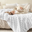 NEWCOSPLAY Super Soft Twin Blanket White Premium Silky Flannel Fleece 3D Ribbed Jacquard Lightweight Bed Blanket All Season Use (White Ribbed, Twin(60"x80")) by CozyNest Decor