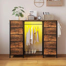 LUMTOK 55W 2-in-1 Dresser with Hanging Rack, 10 Drawers Dresser for Bedroom,Dressers with Fabric Drawers,LED Lights, Charging Station and Hanging Racks for Bedroom (Rustic Brown) by CozyNest Decor
