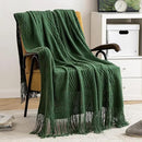 MIULEE Dark Green Knitted Throw Blanket for Couch Boho Textured Cozy Woven Blanket with Tassels for Sofa Chair Bed Living Room Acrylic Wave Pattern 50"x60" by CozyNest Decor