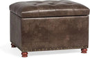 24'' Leather Ottoman with Storage Rectangle Foot Rest Ottomans Stool for Living Room(Brown,Leather Texture) by CozyNest Decor
