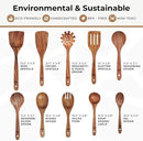 Wooden Spoons for Cooking, 10 Pcs Wooden Cooking Utensils Set – Wooden Utensil Set for Nonstick Pans & Cookware – Teak Wood - Sturdy, Lightweight & Heat Resistant by CozyNest Decor
