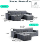 LINSY HOME Modular Sectional Sofa, 105" Boneless Couch U Shaped 3-Seat Sofa with 2 Movable Ottomans, Corduroy Sectional Cloud Couches for Living Room, No Assembly Required, Bluish Grey by CozyNest Decor