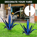 Upgraded Large Metal Yard Art, Metal Agave Plant Yard Decorations Outdoor Sculpture, Metal Flowers for Outside, Waterproof Outdoor Garden Decor (Blue+ Bird Feeder) by GreenHaven Gardens