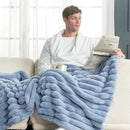 Cozy Bliss Faux Fur Throw Blanket for Couch, Cozy Warm Plush Striped Blanket for Sofa Bedroom Living Room,50 * 60 Inches Light Blue by CozyNest Decor