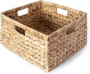 Large 14.5” x 13.5” x 8” (Set of 3) Natural Water Hyacinth Woven Storage Baskets, Rectangular Wicker Basket with Built-in Handles, Large (Natural) by CozyNest Decor