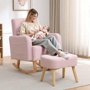 Rocking Chair with Ottoman, Upholstered Nursing Glider Rocker with High Backrest and Side Pocket, Comfy Reading Chair with Solid Wood Legs for Nursery/Living Room/Bedroom Pink by TinyTreasures Baby Boutique