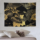 HZOHNAGO Japanese Tapestry Gold Flowers Umbrella Fan Pattern Printed Wall Tapestry Painting Wall Hanging for Bedroom Living Room Dorm 80" W x 60" H by CozyNest Decor