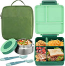 Bento Lunch Box for Kids with 8oz Soup Thermo&Lunch Bag, Leak-Proof Lunch Food Containers with 4 Compartment, Hot Food Insulated Food Jar for Kids School (Green) by TinyTreasures Baby Boutique