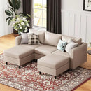 91.5" Faux Leather U Shaped Modular Sectional Sofa, 5 Seater Couch with Movable Ottoman Deep Seat and Storage Seat with Removable Cover for Living Room, Apartment - Whitesand by CozyNest Decor