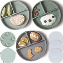 Moonkie Suction Plates for Baby | 100% Silicone BPA-Free Baby Plates with Lids and Food Cover | Divided Design | Microwave and Dishwasher Safe | Toddler Plates 3 Pack by TinyTreasures Baby Boutique