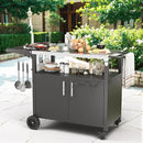 JY QAQA Outdoor Grill Cart with Storage,Patio Kitchen Island Outdoor Grill Table with Wheels,BBQ Cart Movable Pizza Oven Table Stand, Storage Cabinet, Foldable Tabletop, Black by CozyNest Decor