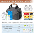 Breastmilk Cooler Bag with Ice Pack Fits 6 Baby Bottles up to 9 Ounce, Wearable Breast Pumps Cooler Bag for Nursing Mom Daycare, Work, Travel- Dark Grey by TinyTreasures Baby Boutique