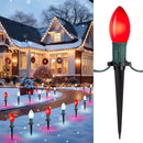 Frosted C9 Christmas Lights Outdoor, 25.7 Ft Christmas Pathway Lights with 20 LED Bulbs and Stakes, Connectable Christmas Yard Decorations Walkway Sidewalk Holiday, Red and White by GreenHaven Gardens