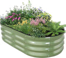 Galvanized Raised Garden Bed Outdoor - 4×2×1ft Planter Raised Beds for Gardening | Oval Metal Garden Planter Box with Safety Edging and Gloves for Vegetables Fruits and Flowers OliveGreen by GreenHaven Gardens