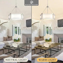 20.4''Drum Chandelier,5-Light Brushed Nickel Modern White Fabric Chandeliers,Farmhouse Round Pendant Light Fixture for Dining Room Kitchen Island Living Room Bedroom Hallway by CozyNest Decor