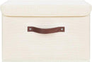 ANMINY Storage Bin with Lid Storage Boxes with PU Leather Handles PP Plastic Board Decorative Foldable Lidded Cotton Linen Fabric Home Cubes Baskets Closet Organizer Container - Beige, Large Size by CozyNest Decor