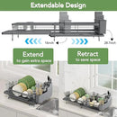 ROTTOGOON Expandable Dish Drying Rack,Multifunctional Adjustable Dish Drainer with Swivel Spout and Anti-Rust Dish Rack with Removable Cutlery & Cup Holders for Kitchen Counter,Dark Grey by CozyNest Decor
