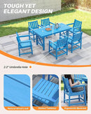 7 Pieces HDPE Outdoor Dining Set, Patio Dining Set with Umbrella Hole, All Weather Outdoor Dining Table Sets for 6, HDPE Patio Furniture Sets for Deck, Backyard, Lawn, and Poolside, Sky Blue by CozyNest Decor