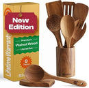 Riveira Walnut Wooden Spoons for Cooking Set of 9 – Natural Walnut Wooden Cooking Utensils, Wooden Spatula, Wooden Spoon - Premium Quality Wooden Utensil Set for Non-Toxic Cooking by CozyNest Decor
