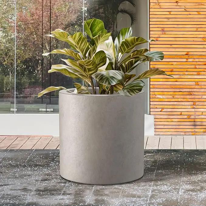Kante 15.7" Dia Round Concrete Planter, Modern Style Large Cylindrical Plant Pot with Drainage Hole and Rubber Plug for Indoor Outdoor Patio, Weathered Concrete, photo 6 of 8