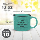 DISCOUNT PROMOS Custom Ceramic Campfire Coffee Mugs 13 oz. Set of 10, Personalized Bulk Pack - Perfect for Tea, Espresso, Cappuccino, Hot Cocoa - Mint by TinyTreasures Baby Boutique