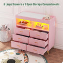 GarveeHome Dresser for Bedroom with 6 Drawers, Baby Changing Table Dresser with Changing Pad, LED Lights & Charging Station, Baby Changing Station with Changing Table Top, Pink by TinyTreasures Baby Boutique